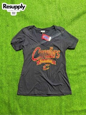 Cleveland Cavaliers V-Neck Tee - Black with Wine & Gold Logo